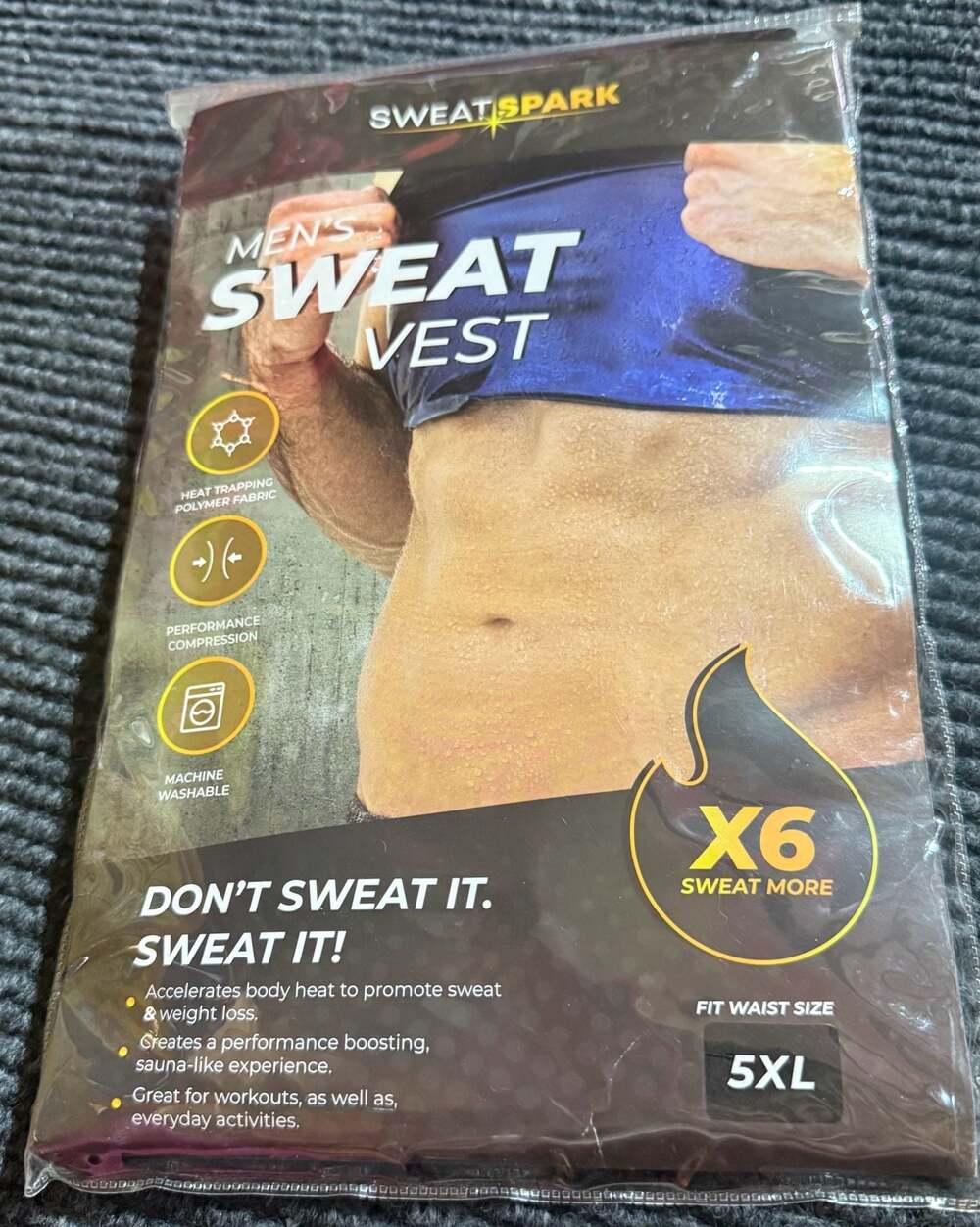 SweatSpark Men's Sweat Vest with Heat Trapping Polymer Fabric, Size 5XL